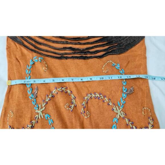 K.P.C. Handmade Bohemian Embroidered Stonewashed Brown/Orange Dress XL - Picture 6 of 9
